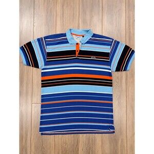 Vintage Paco Jeans Striped Polo Shirt Blue Orange Embroidered Logo Men's 3XL